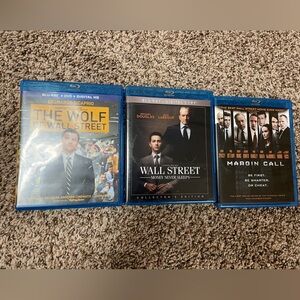 3pack of Blu-ray DVDs. Like new. Wolf of Wall Street, Wall Street, Margin Call.